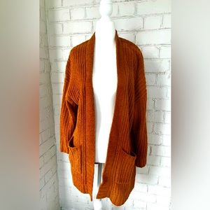 American Eagle Slouchy Long Cardigan Open Chenille Sweater, Ginger, Size XS/SM